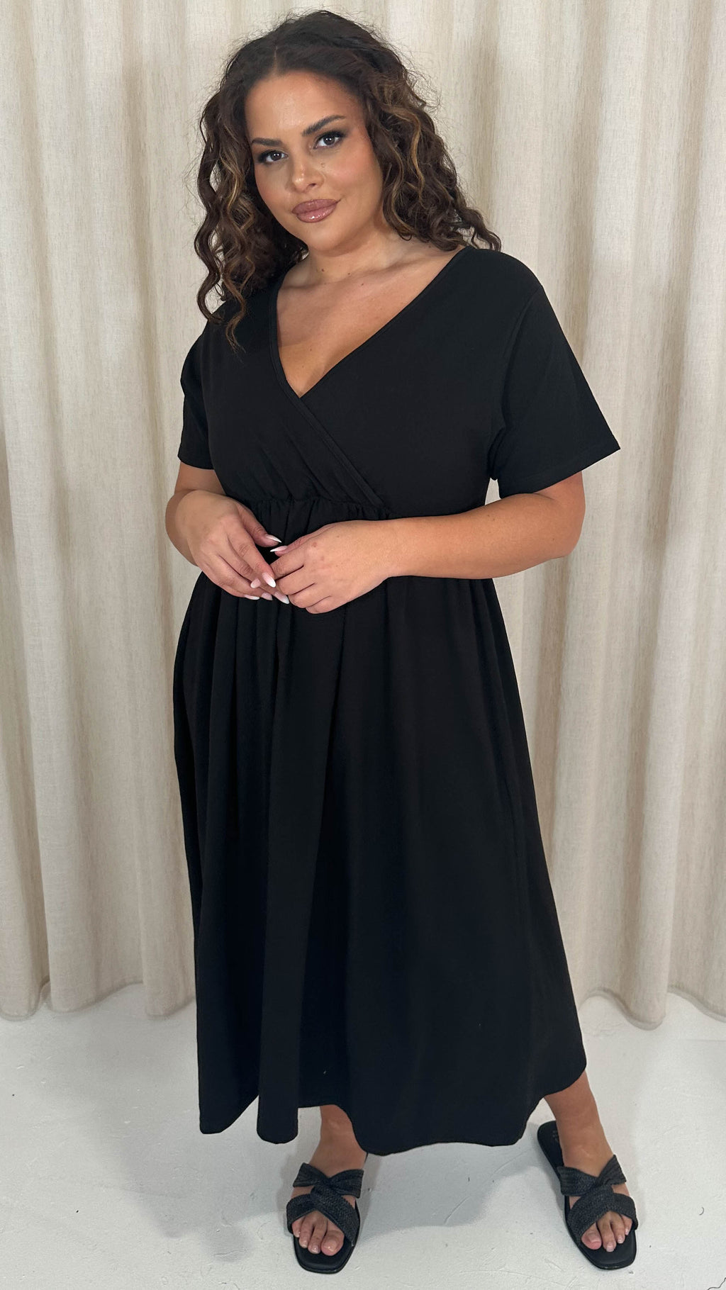 CurveWow Wrap Midi Dress Black