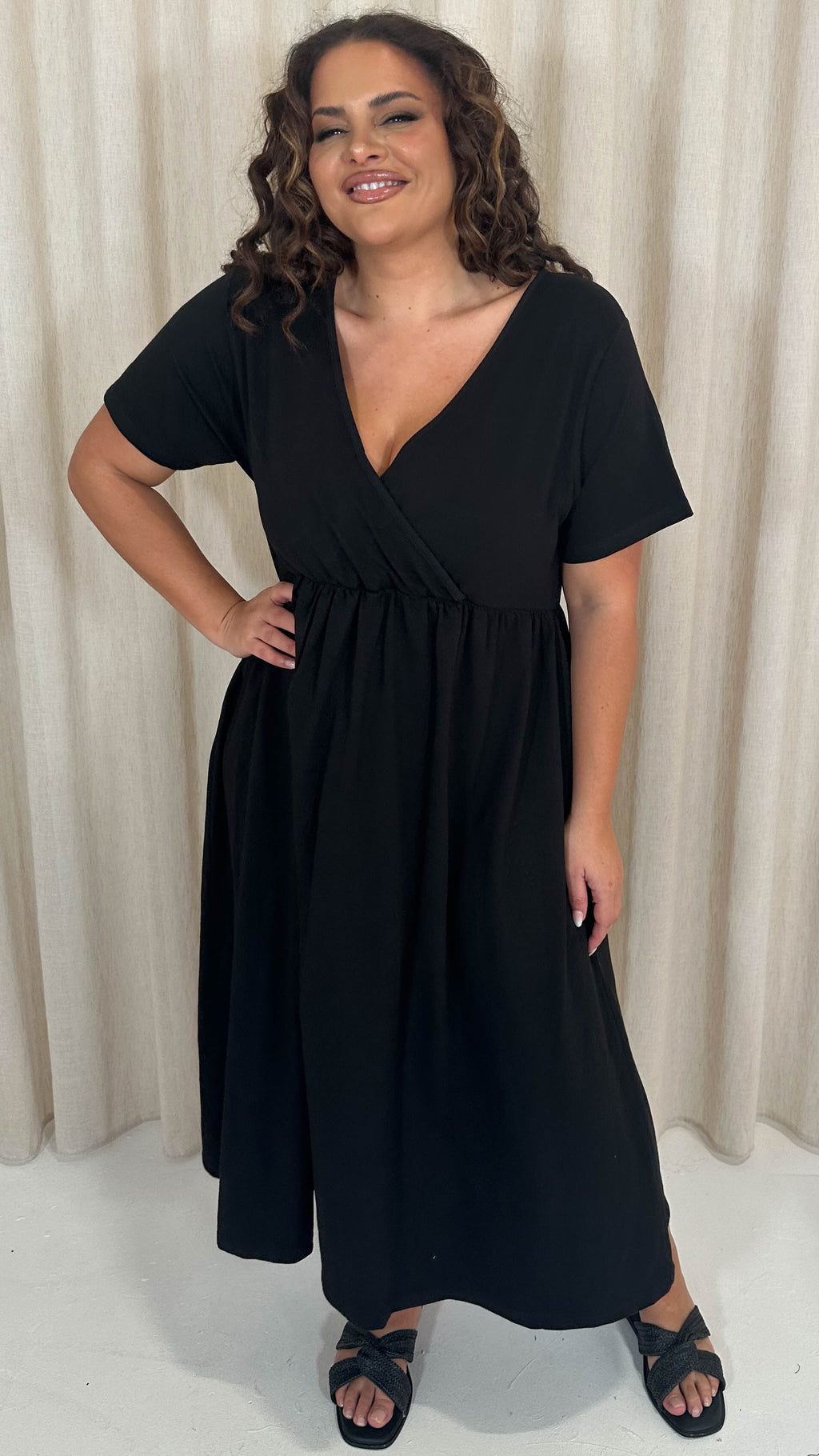 CurveWow Wrap Midi Dress Black
