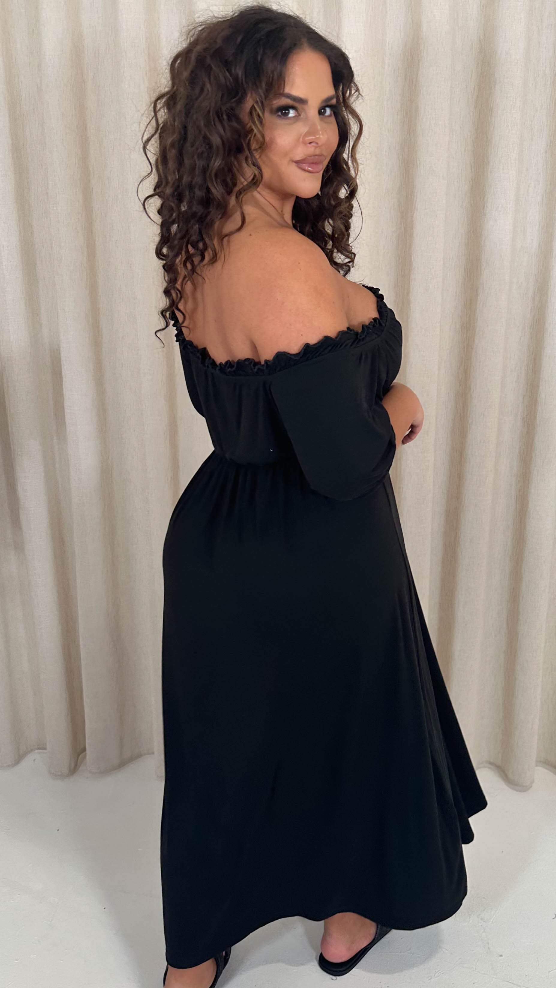 CurveWow Bardot Button Front Dress Black