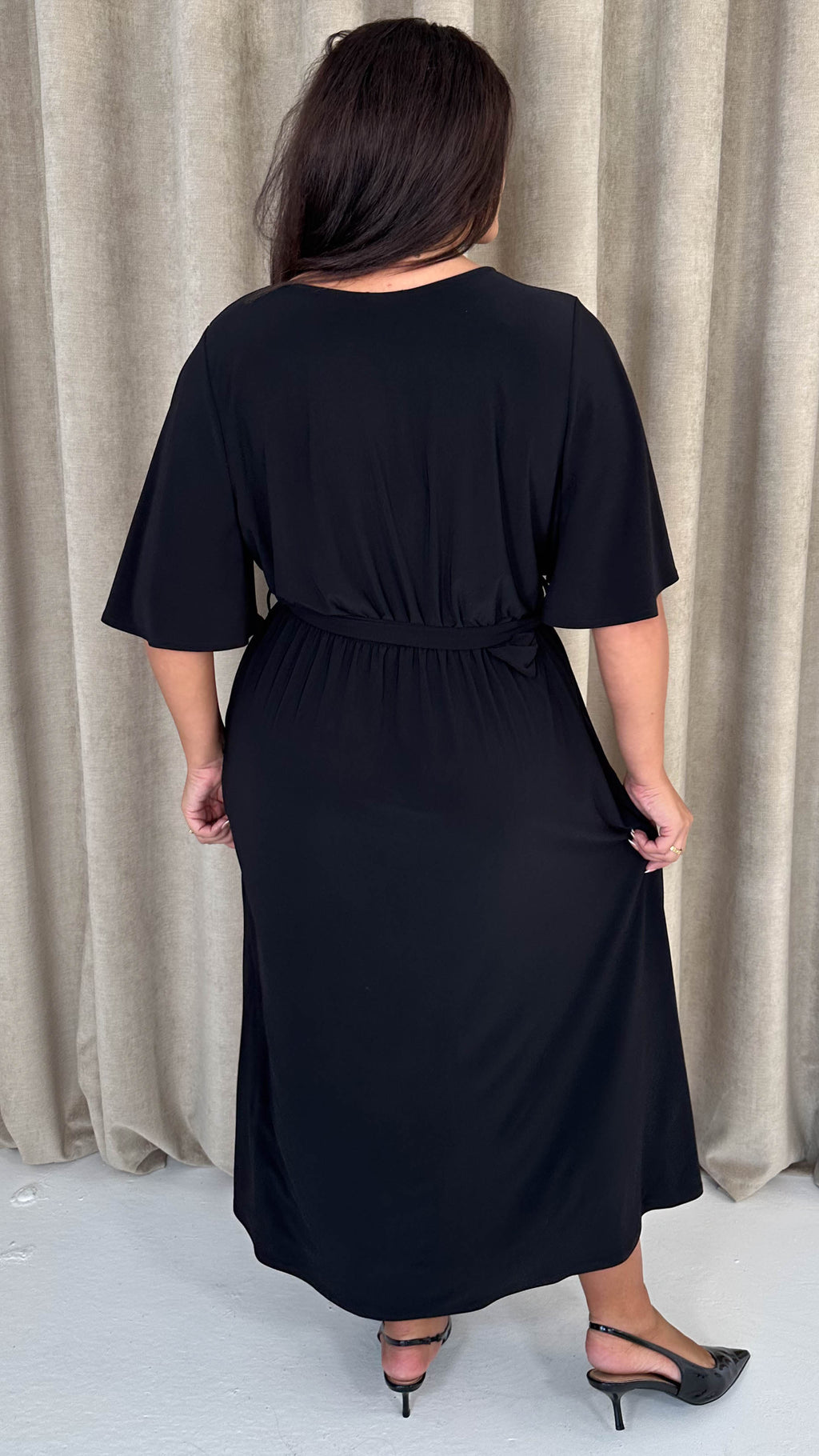CurveWow Irregular Buckle Split Front Wrap Dress Black