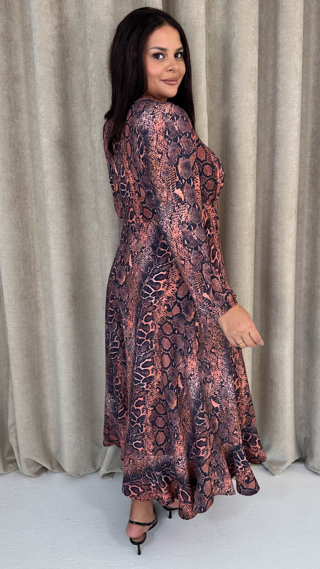 CurveWow Lace Front Frill Hem Midi Dress Snake