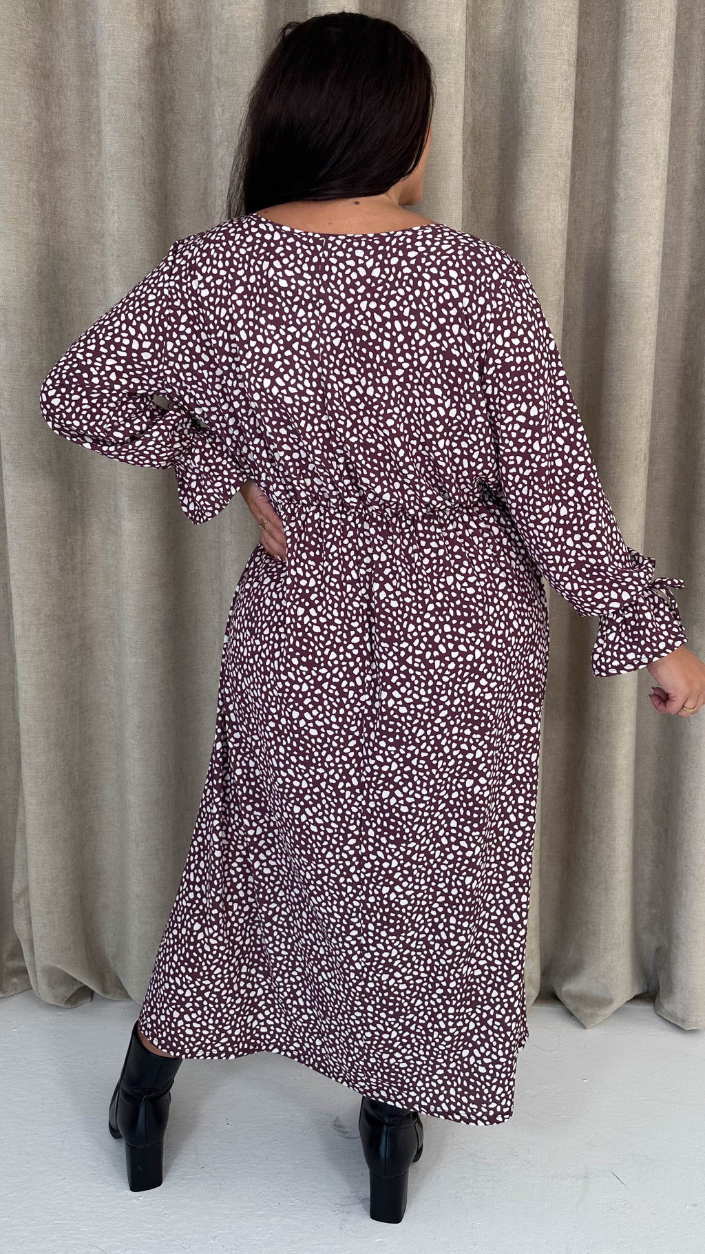 CurveWow Tie Cuff Midaxi Dress Plum Animal