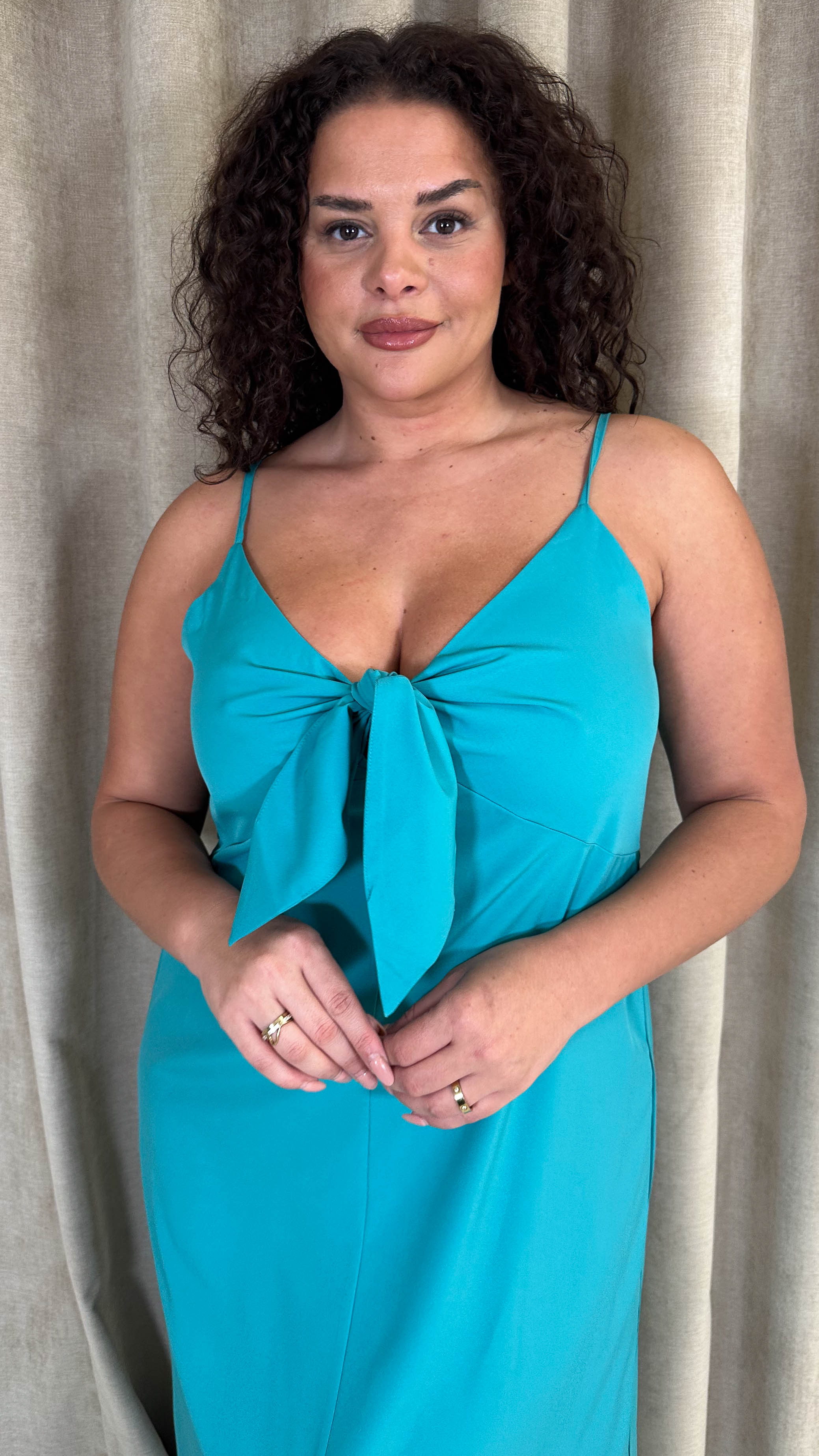 CurveWow Tie Front Cami Maxi Dress Teal