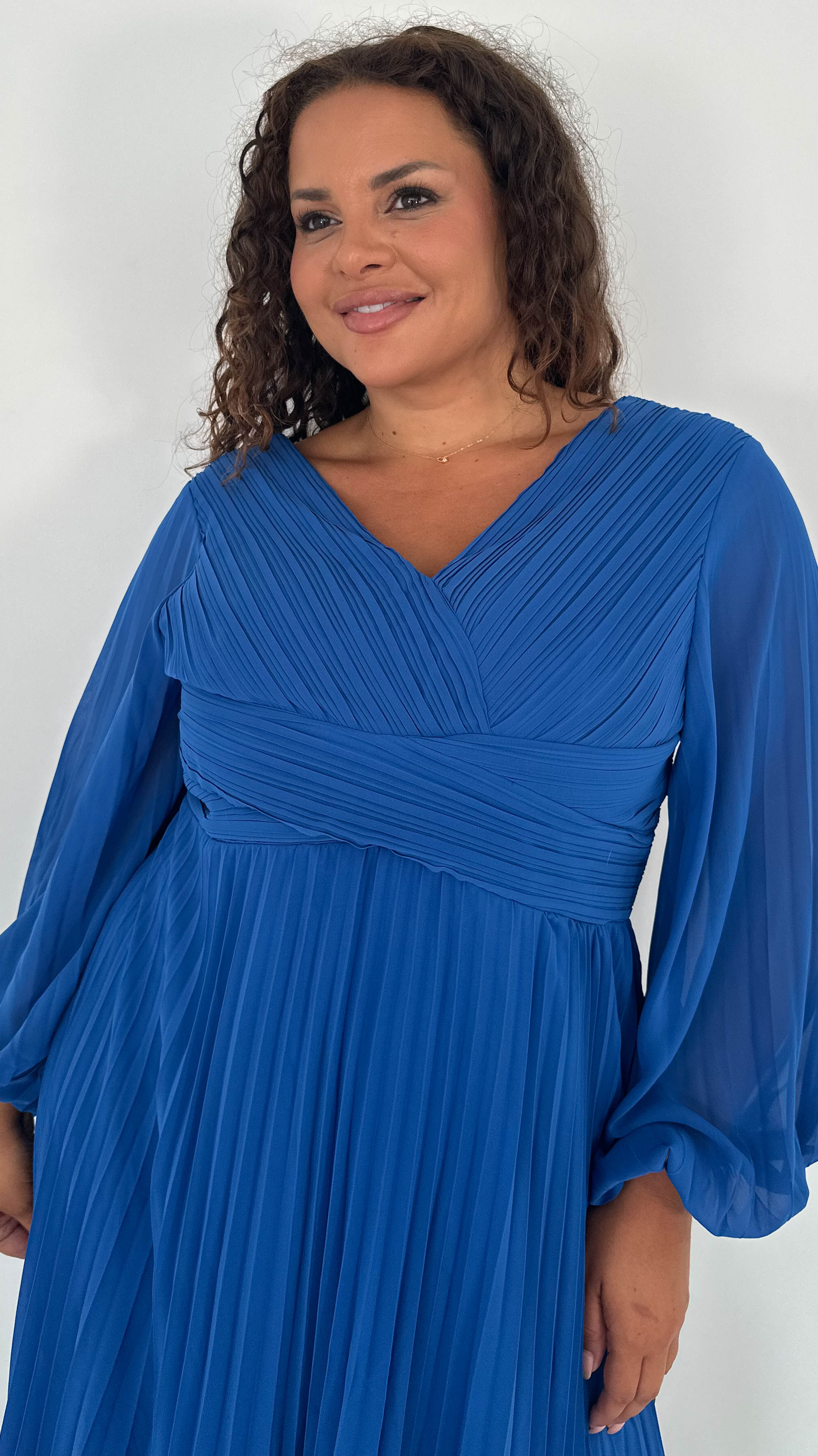 CurveWow Pleated Wrap Maxi Dress Blue