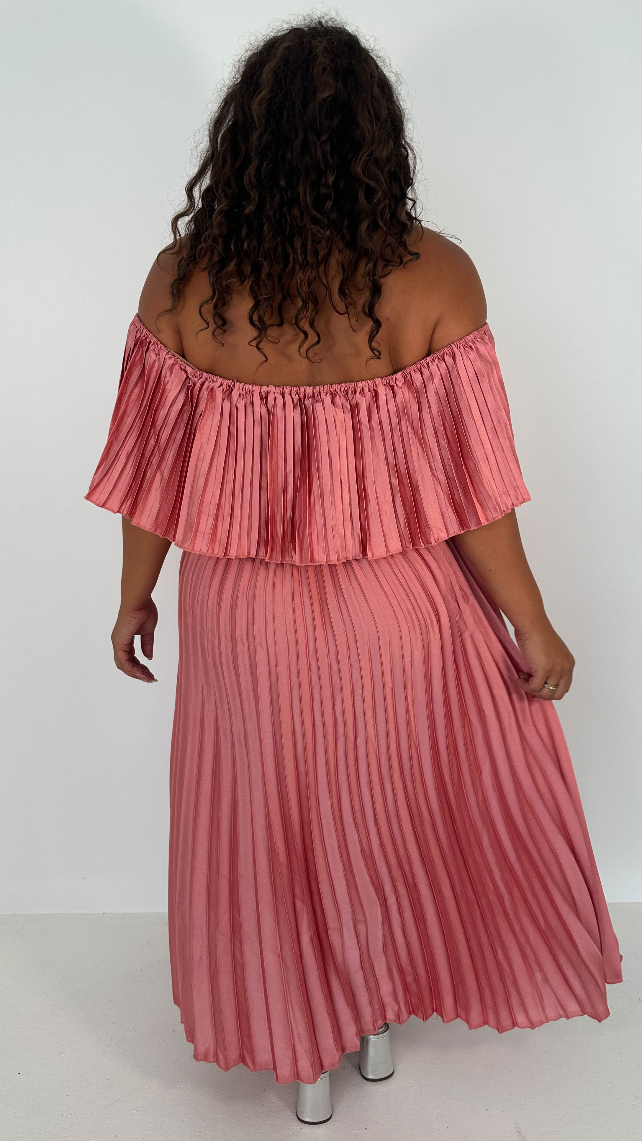 CurveWow Pleated Bardot Maxi Dress Blush