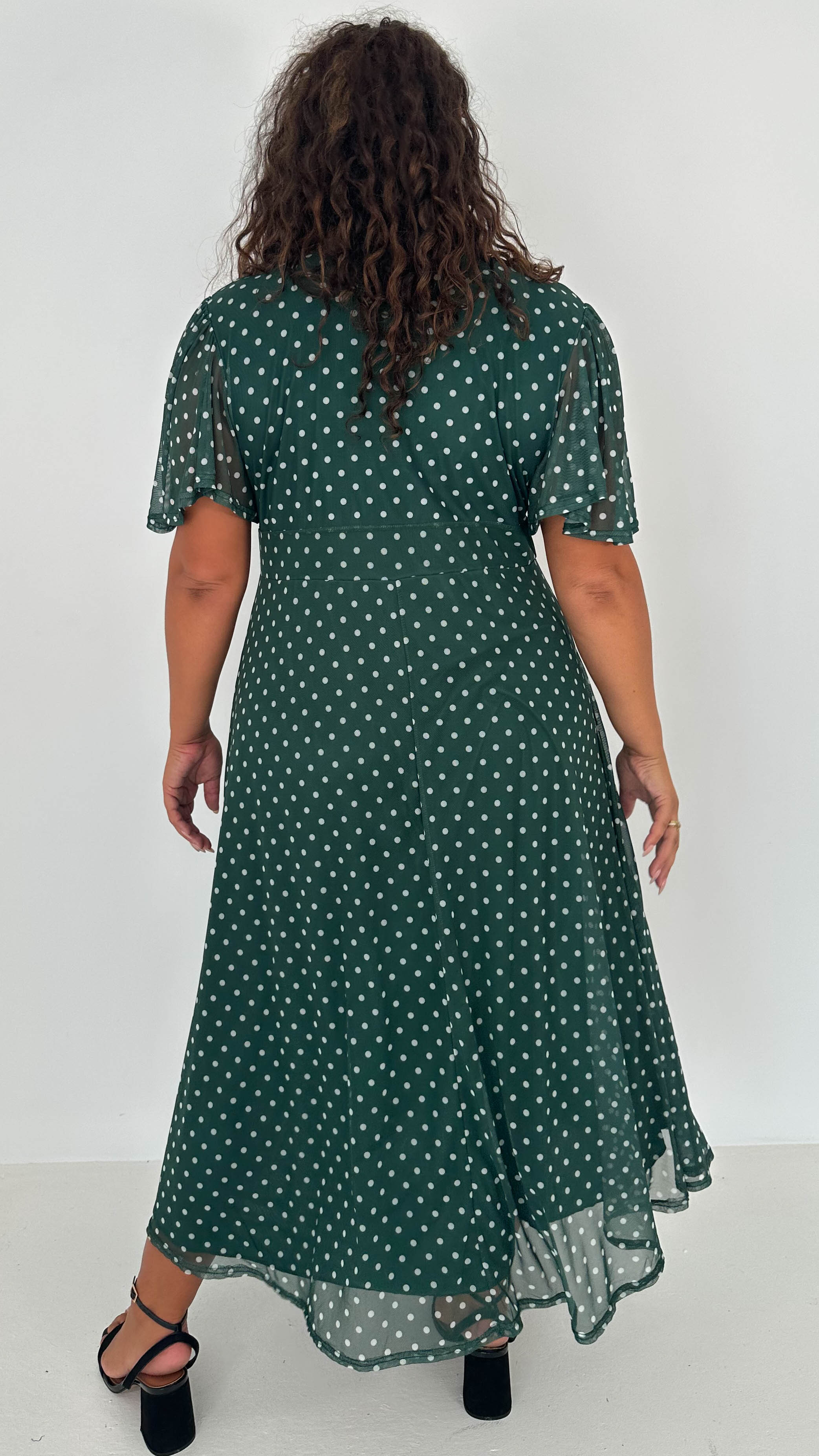CurveWow Mesh Angel Sleeve Dress Green Spot