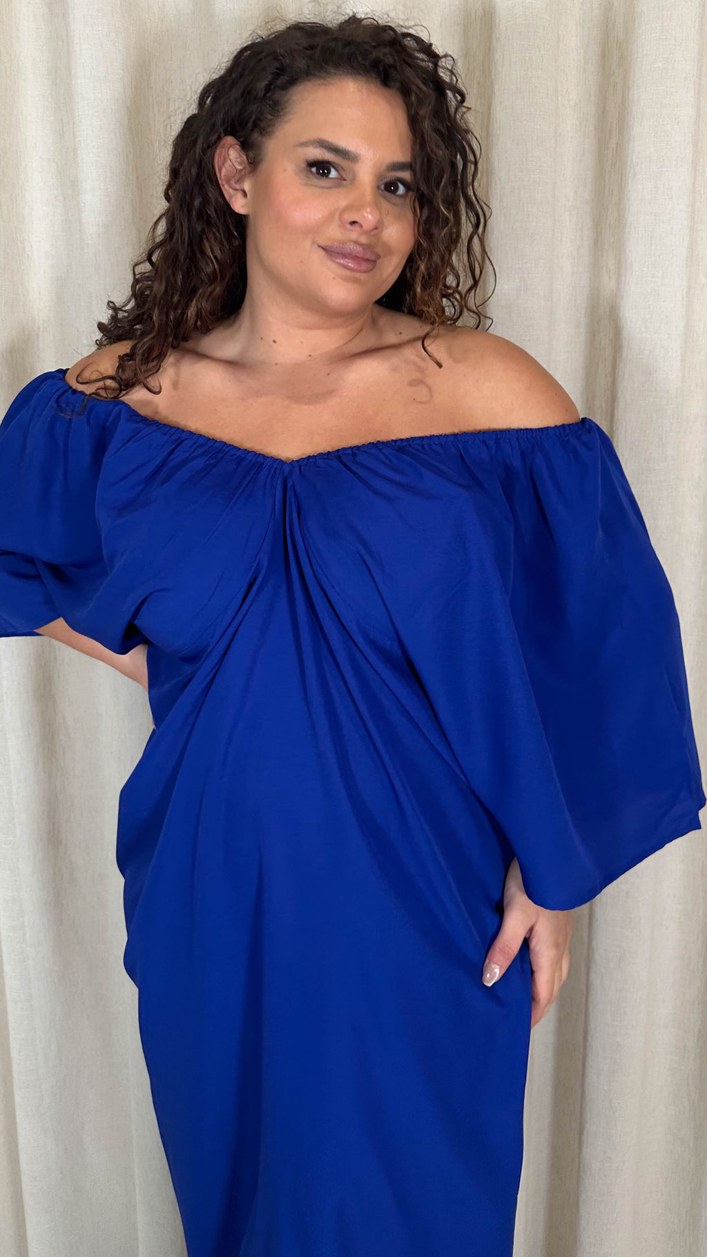 CurveWow Balloon Sleeve Kimono Midi Dress Blue