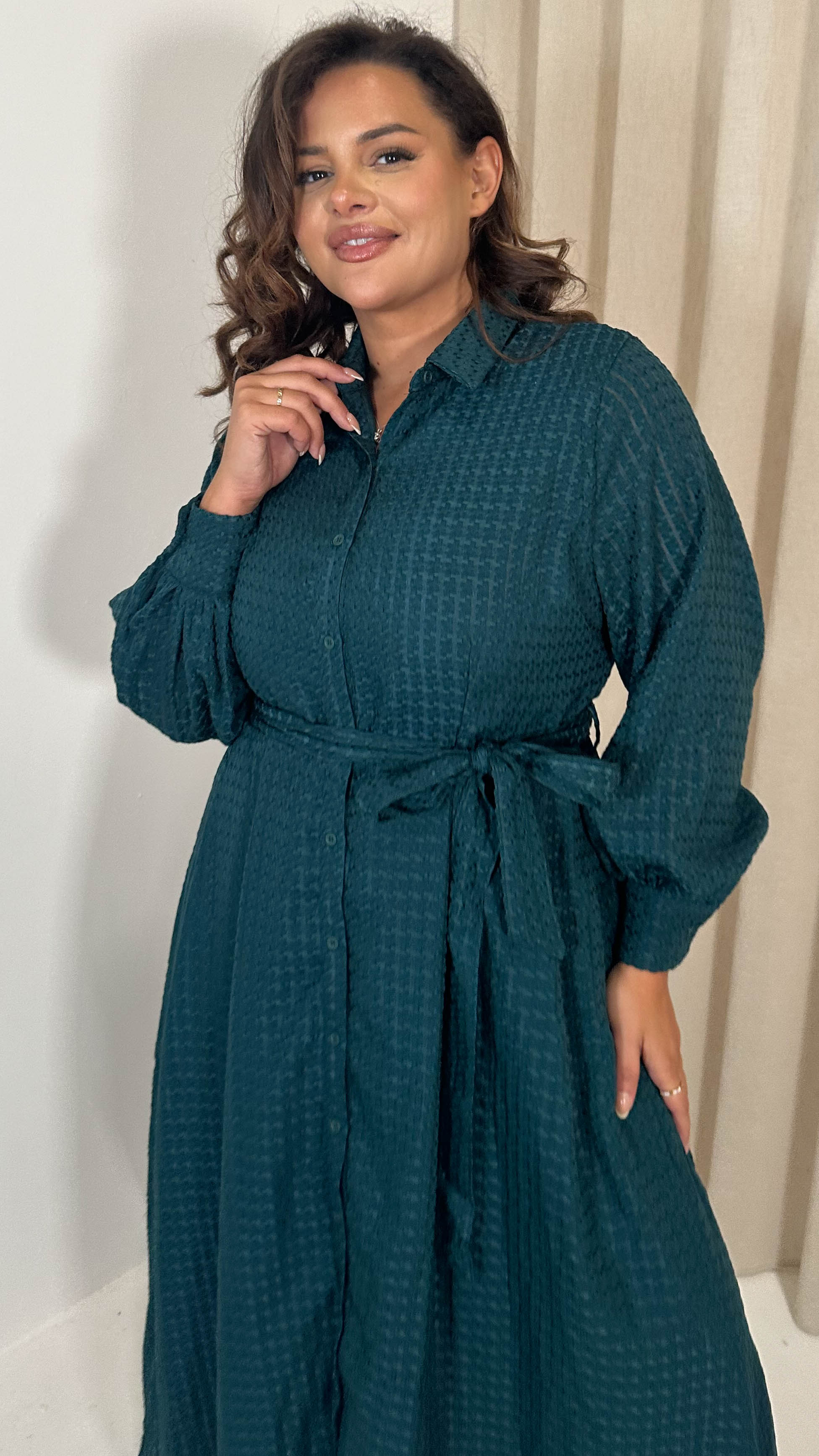 CurveWow Square Net Shirt Dress Teal