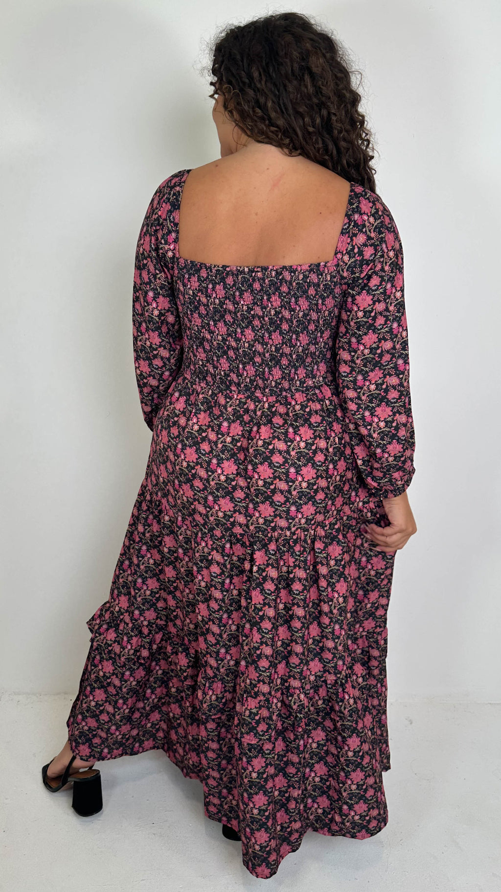 CurveWow Shirred Top Maxi Dress Red Floral