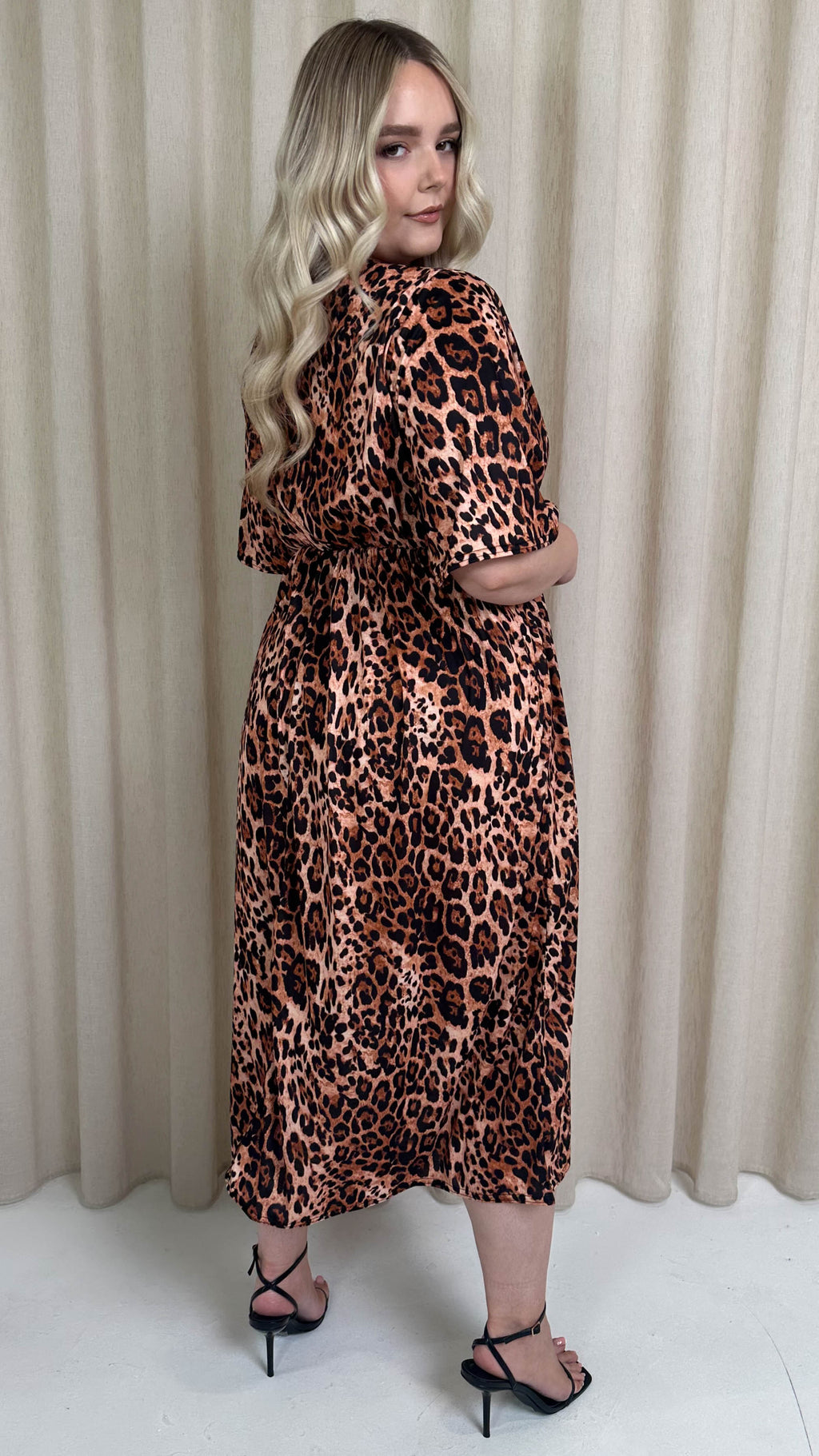 CurveWow Wrap Midi Dress Leopard