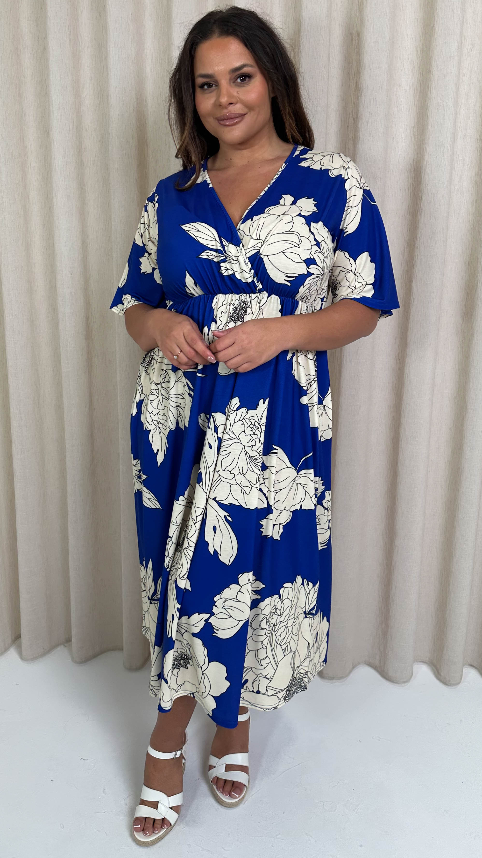 CurveWow Wrap Midi Dress Blue Floral