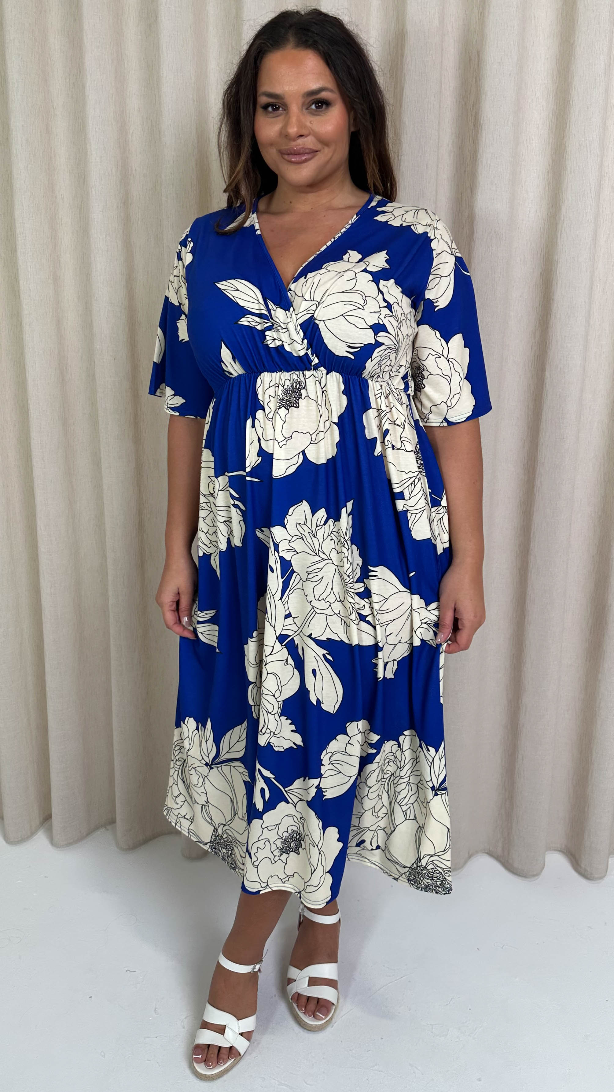 CurveWow Wrap Midi Dress Blue Floral