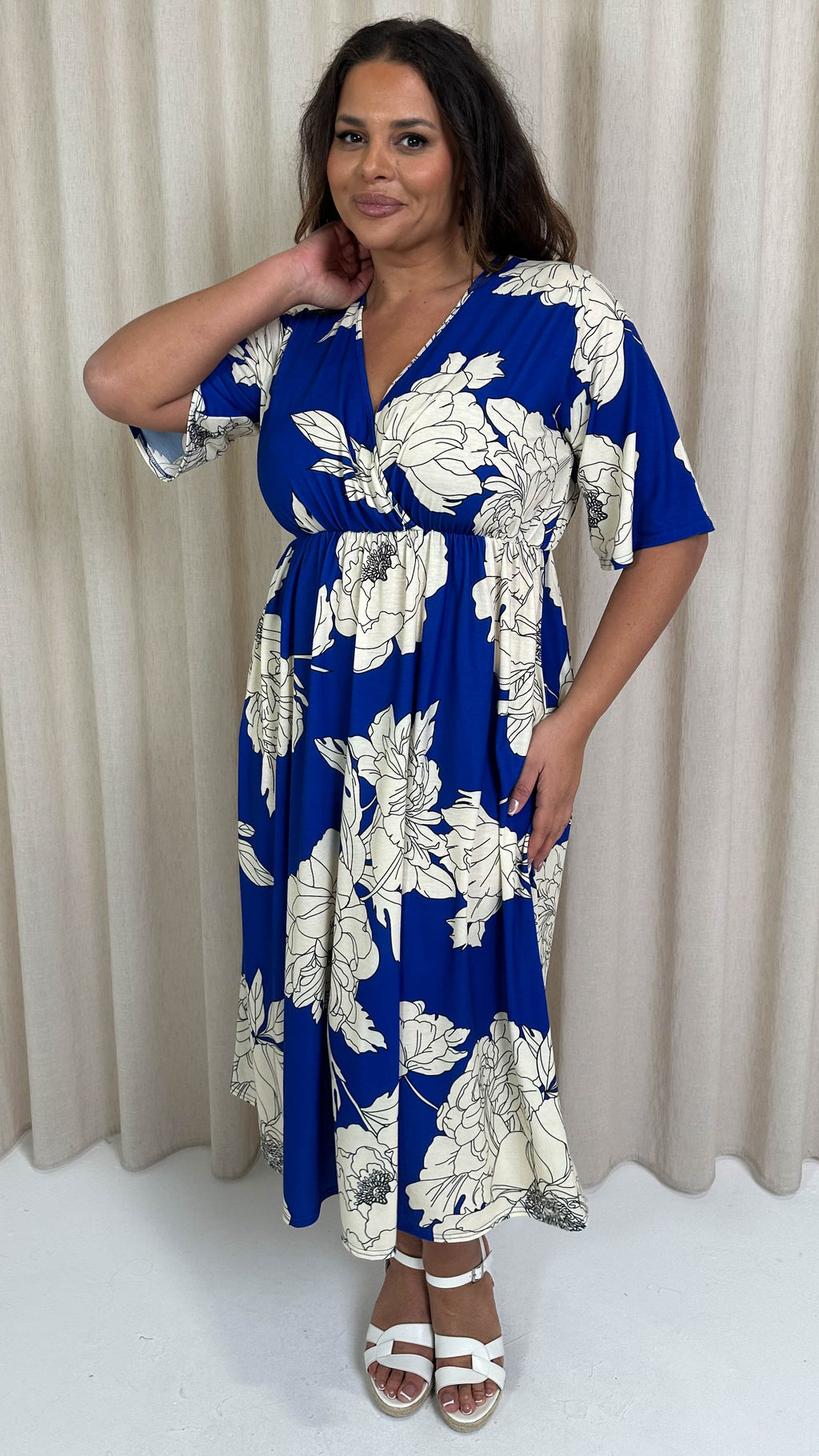 CurveWow Wrap Midi Dress Blue Floral