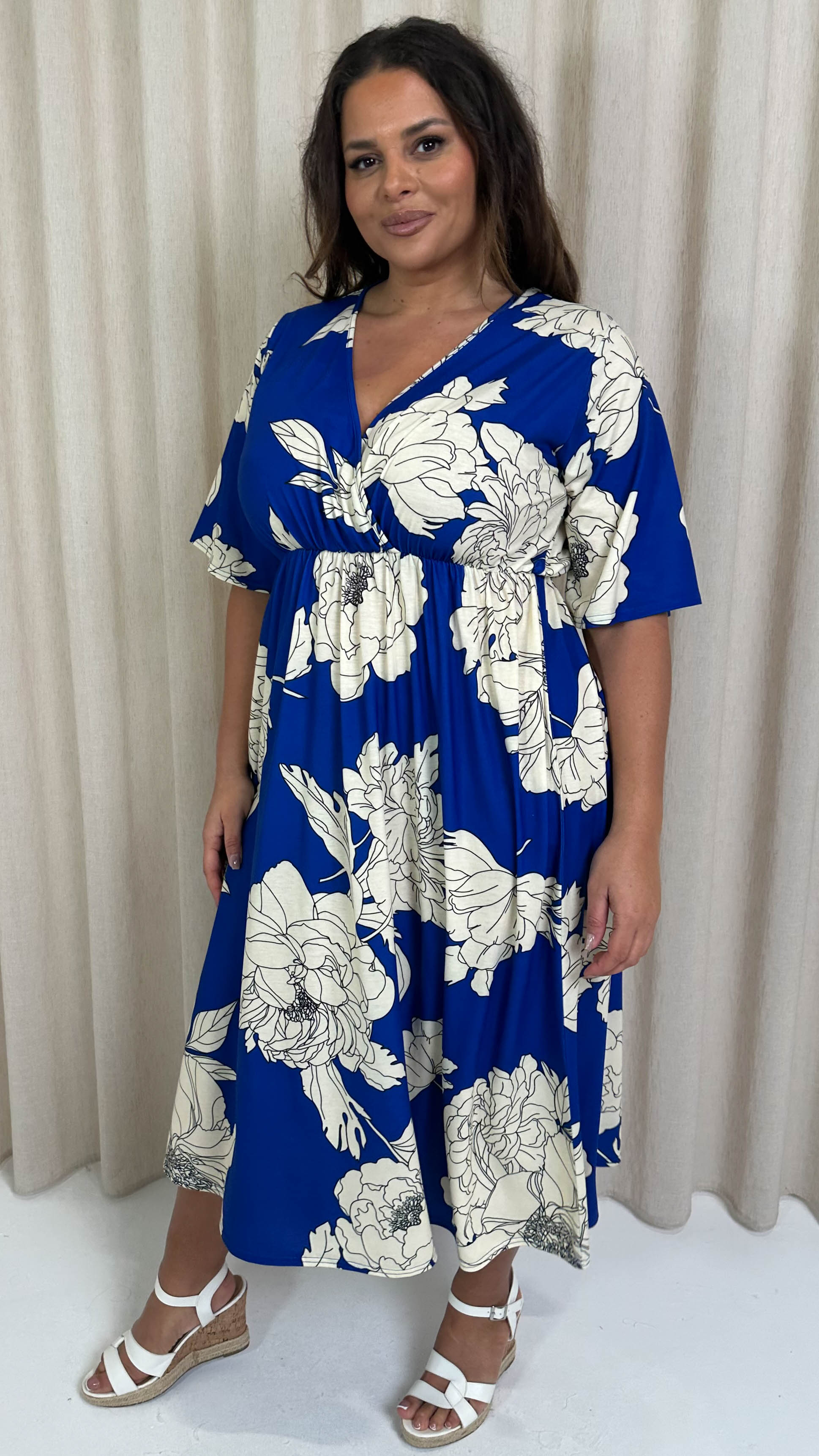 CurveWow Wrap Midi Dress Blue Floral