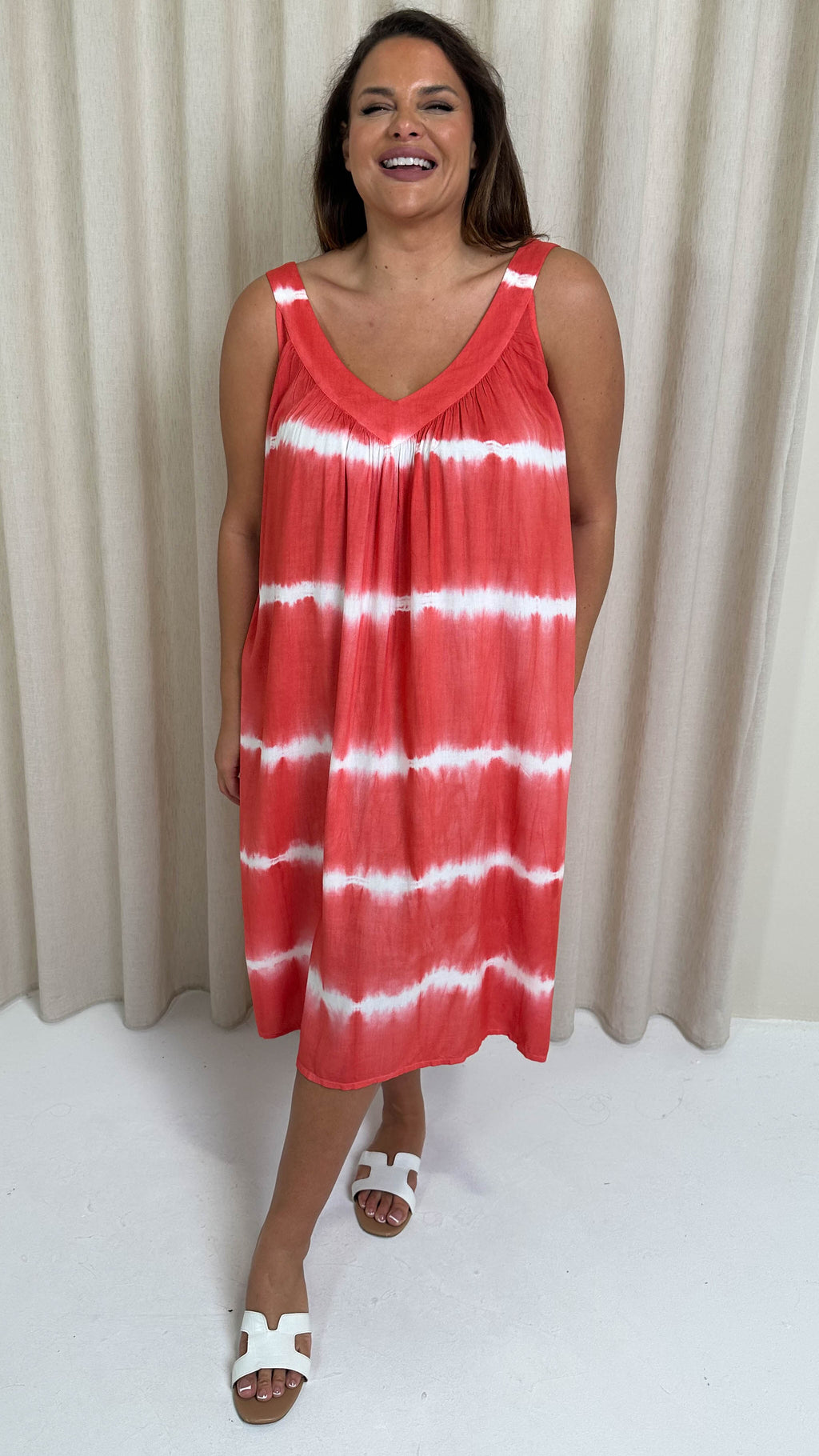 CurveWow Tye Dye Sun Dress Salmon