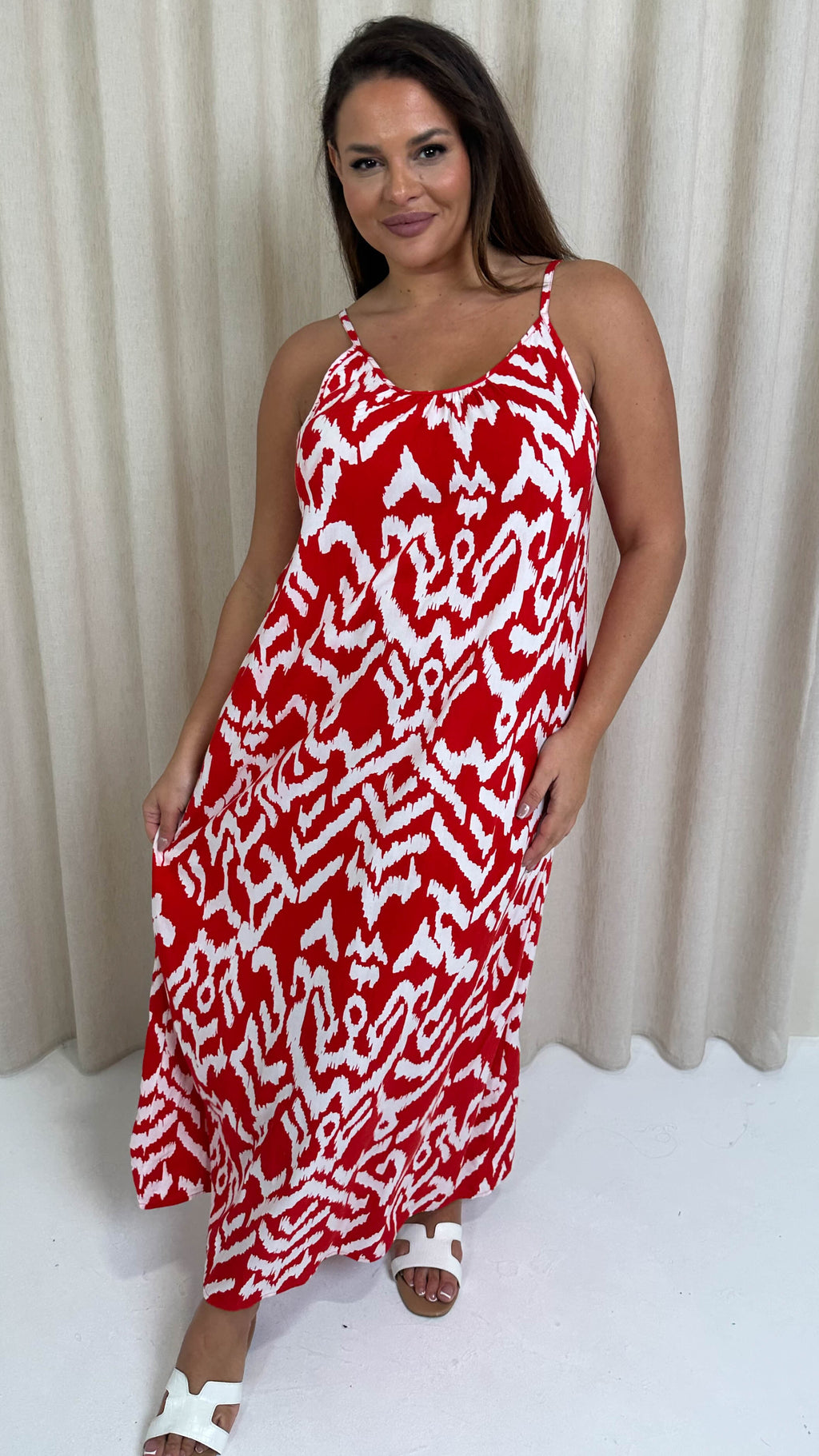 CurveWow Swing Cami Maxi Dress Red Aztec