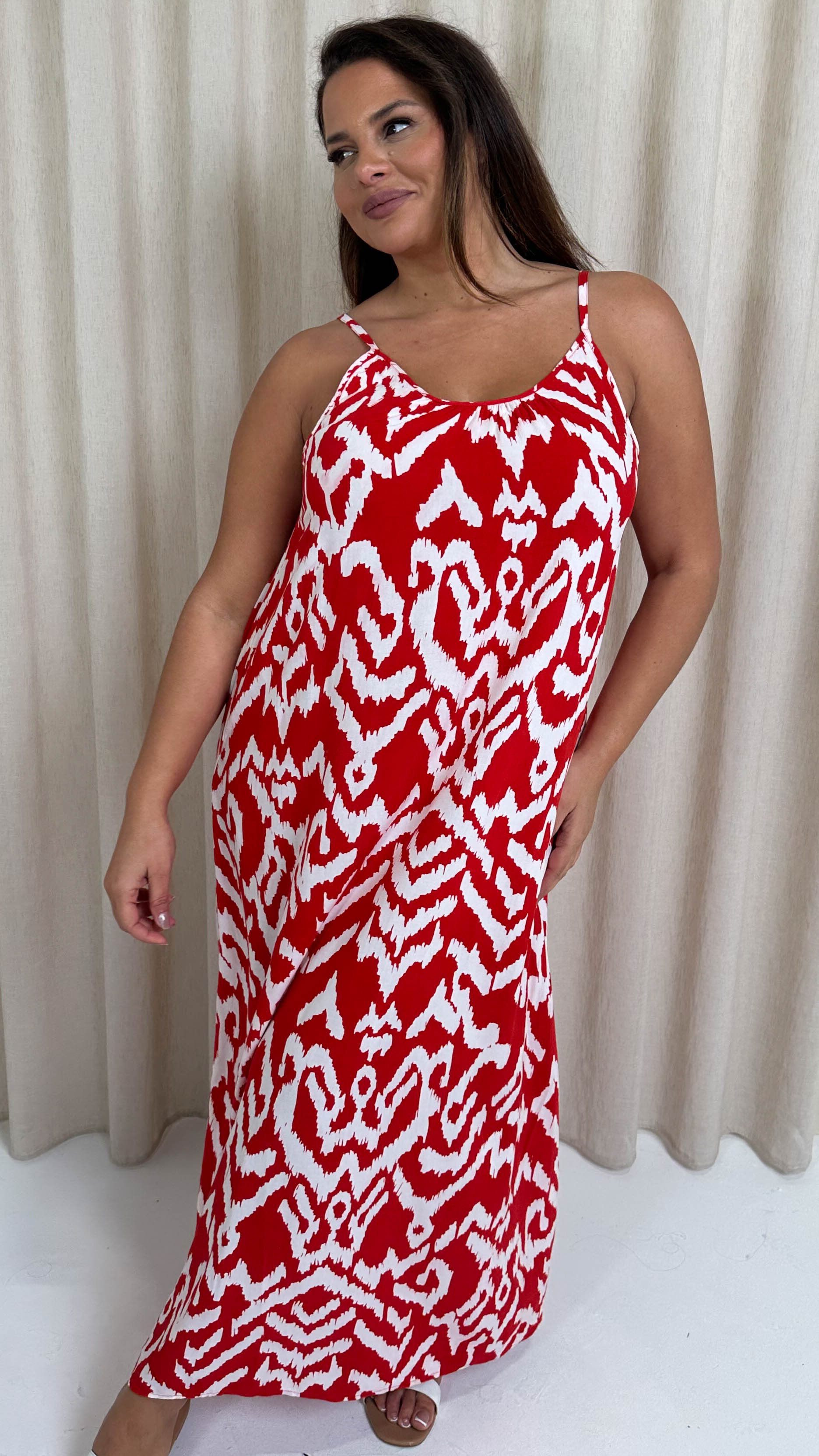 CurveWow Swing Cami Maxi Dress Red Aztec