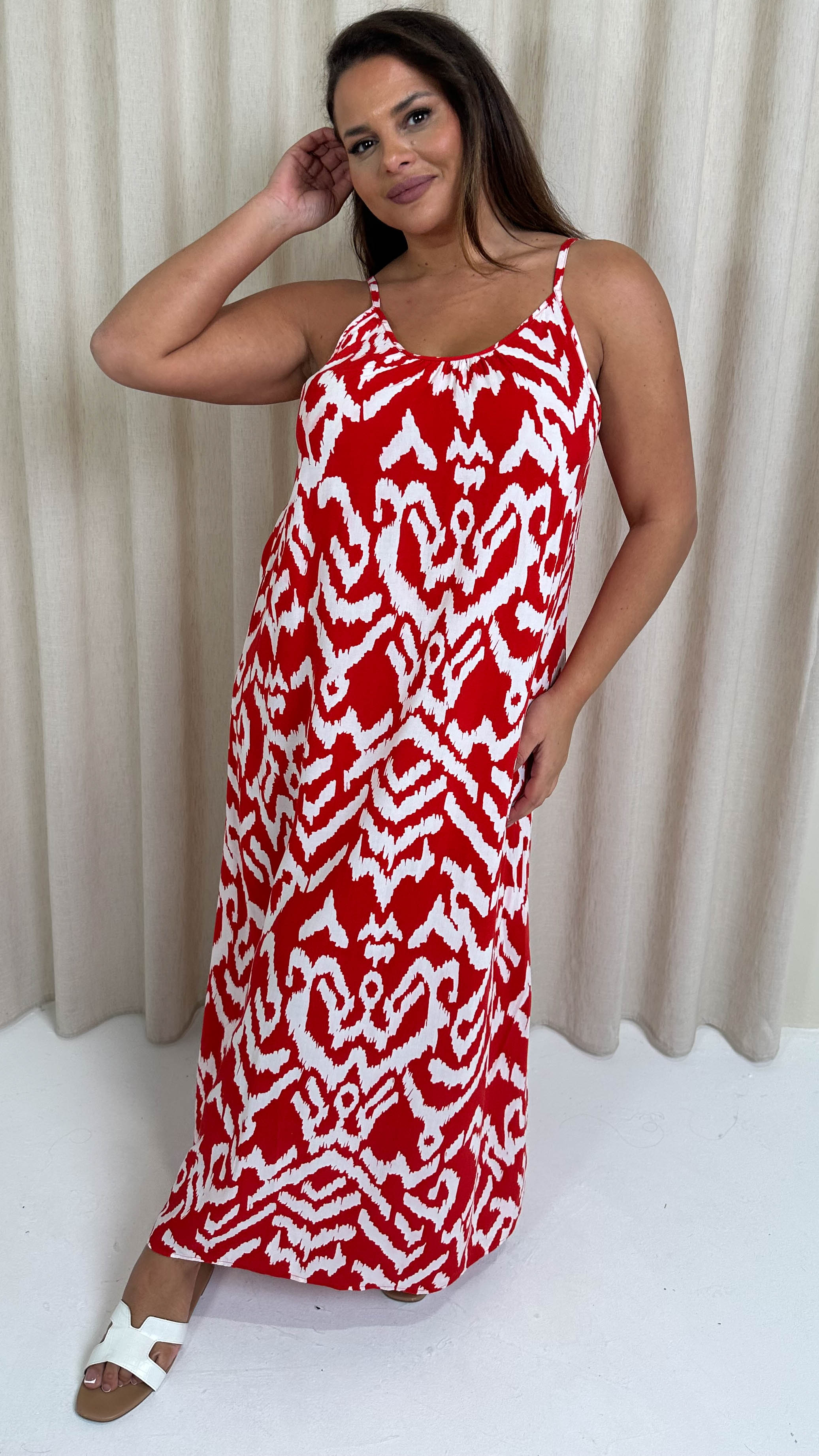 CurveWow Swing Cami Maxi Dress Red Aztec