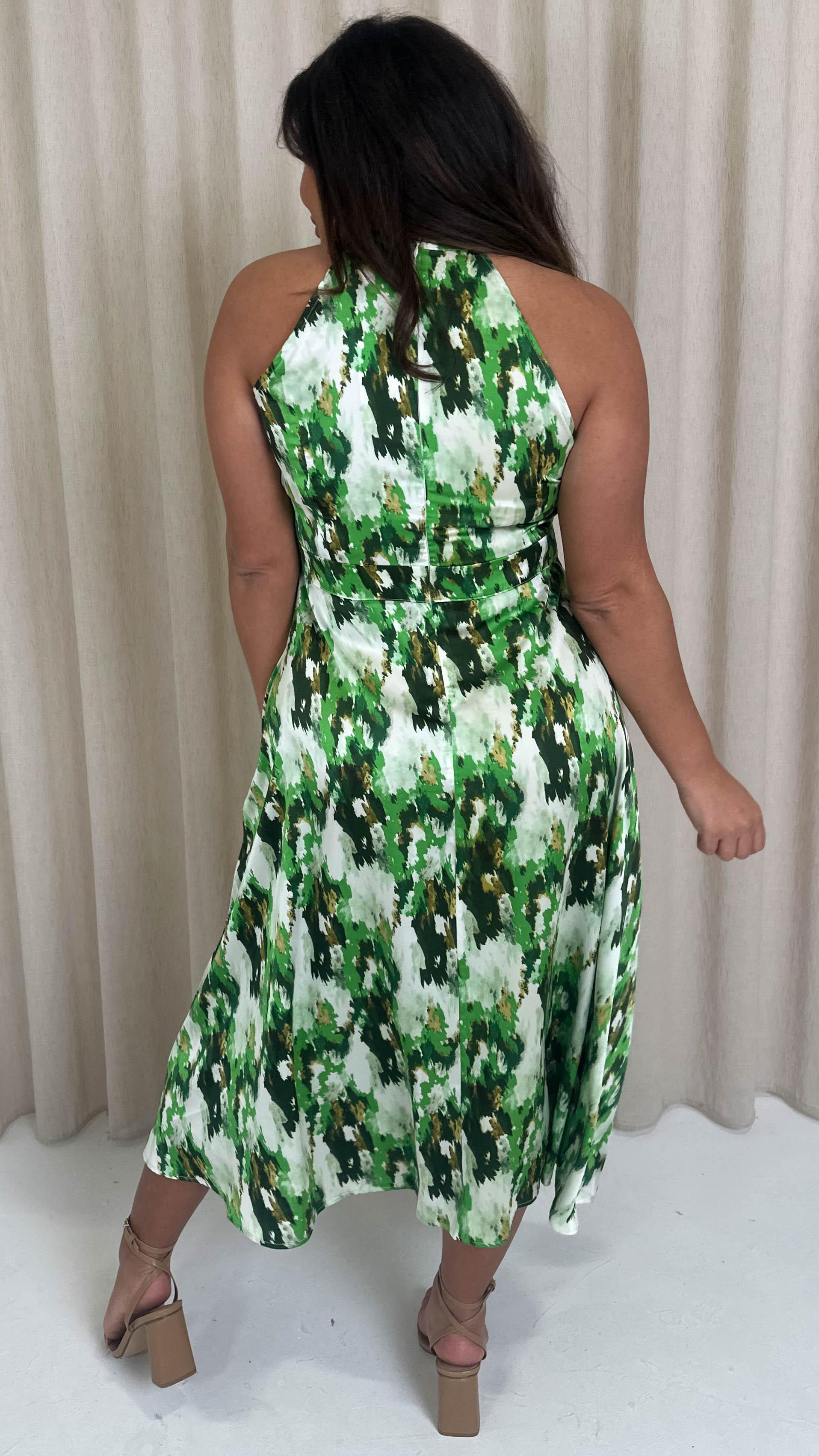 CurveWow Racer Cami Dress Green Abstract
