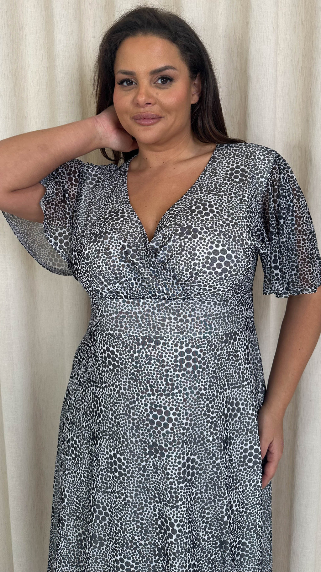 CurveWow Mesh Angel Sleeve Dress Irregular Spot