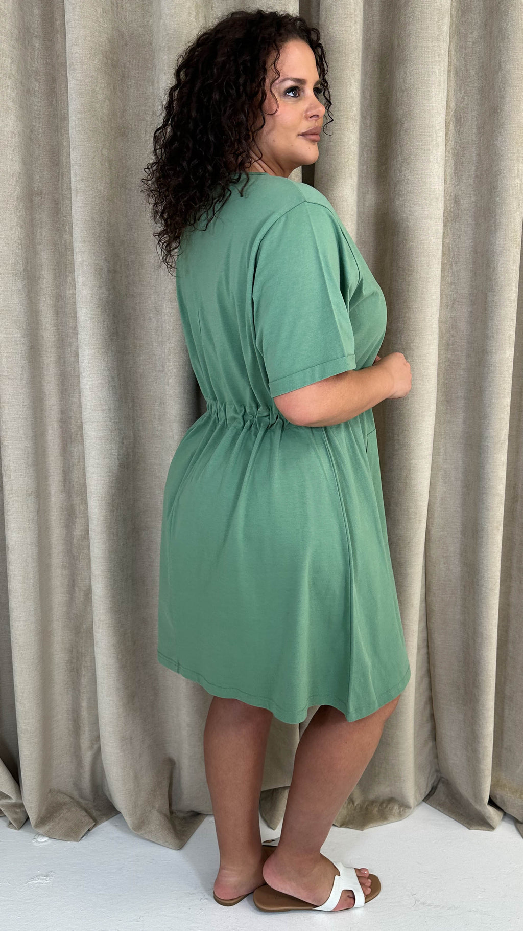 CurveWow Mini Drawcord T-Shirt Dress Green