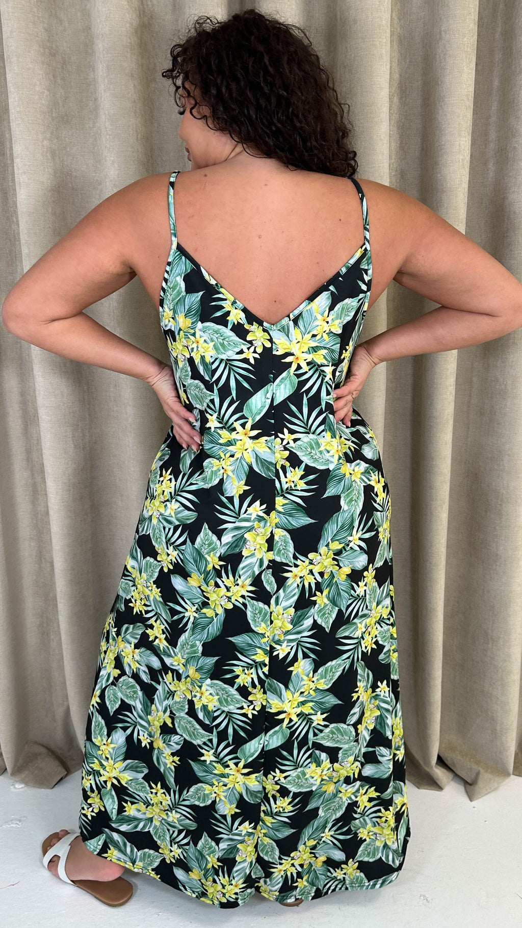 CurveWow Printed Tie Front Maxi Dress Green Floral