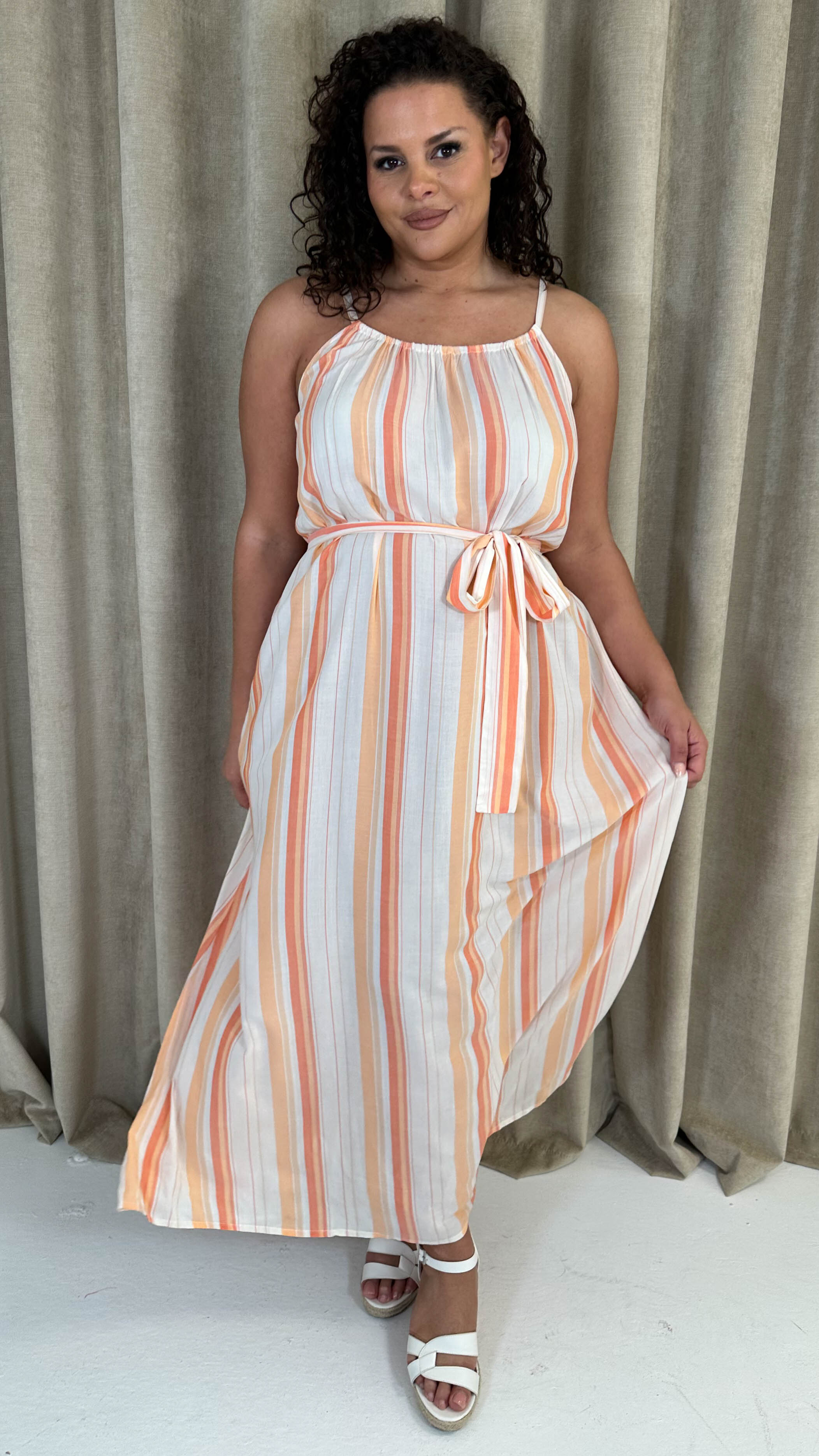 CurveWow Maxi Dress White & Orange Stripe