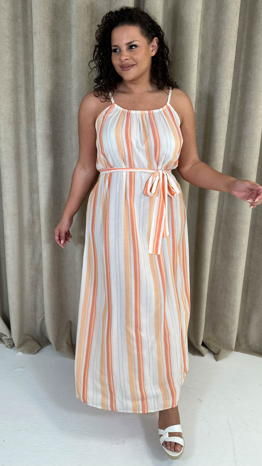 CurveWow Maxi Dress White & Orange Stripe