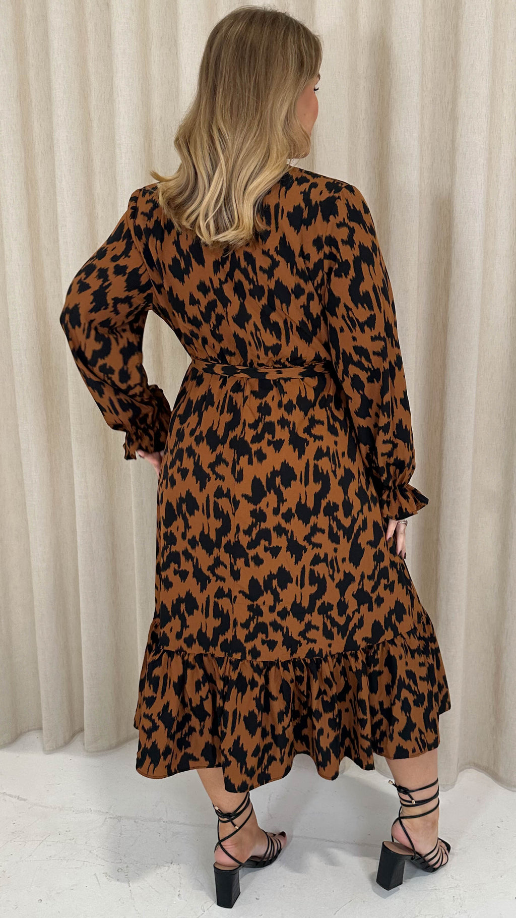 CurveWow Long Sleeve Wrap Midaxi Dress Brown Animal