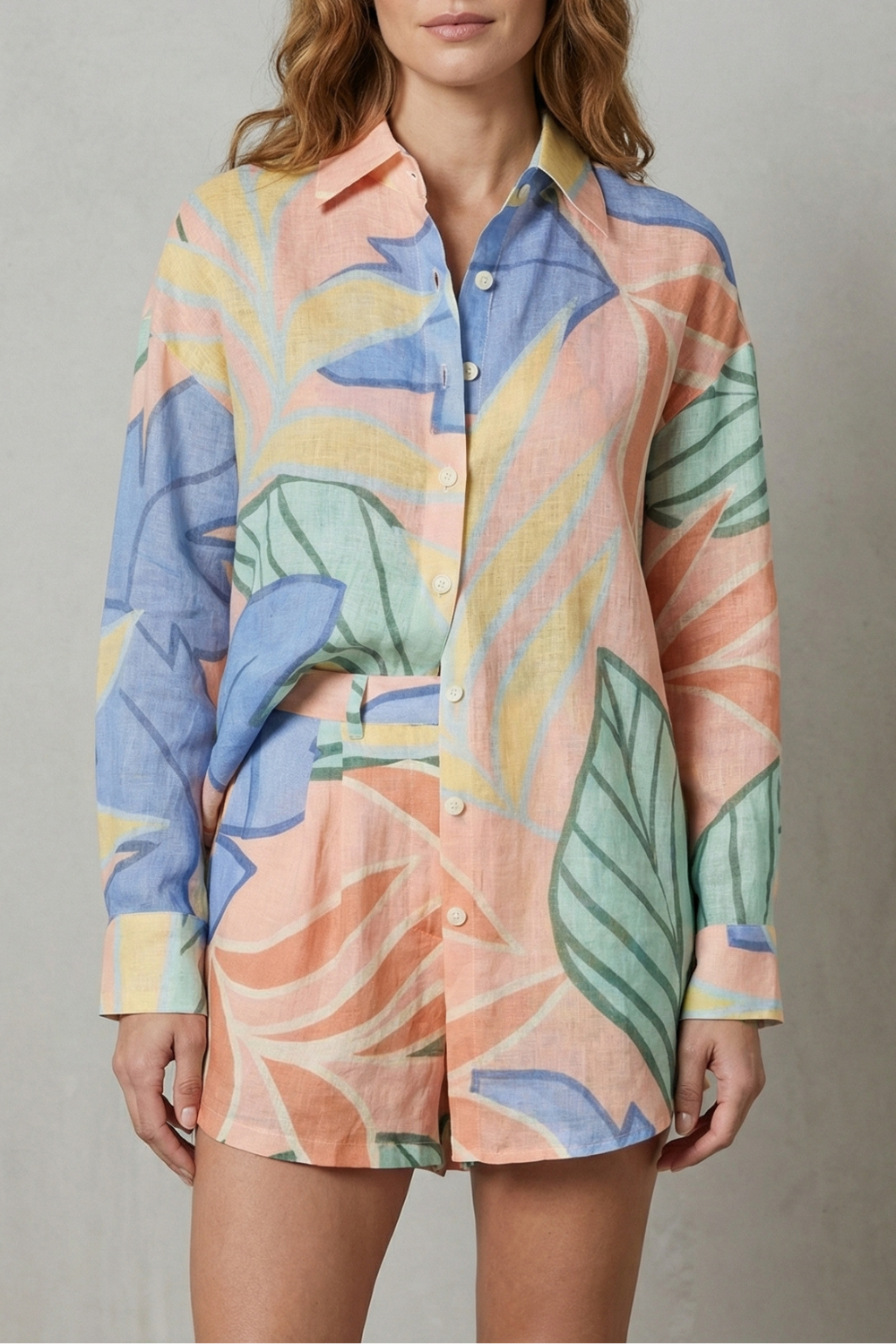 Solmara – Tropical leaf print – Shirt and short set