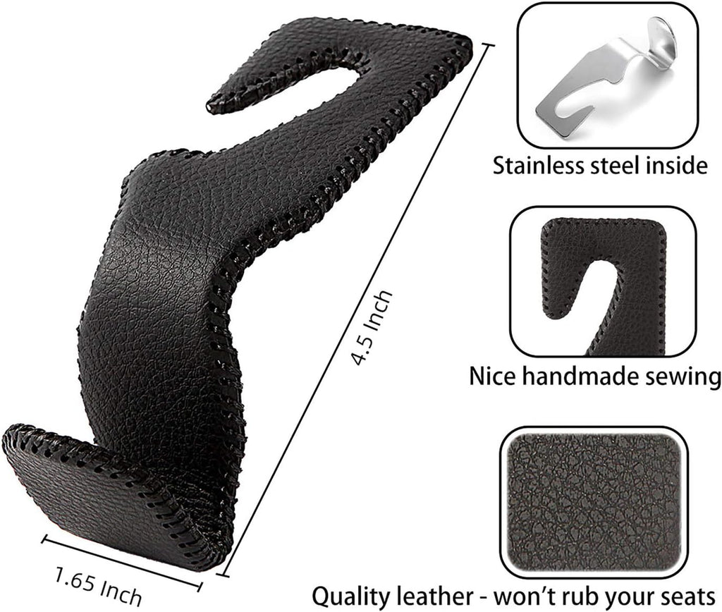 AMVOYOA Car Headrest Hook, Leather Vehicle Back Seat Hanger Storage for Purse Groceries Bag and More, Black&amp;Red, Pack of 2