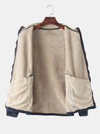 mens thicken fleece lined velour stand collar solid warm overcoats with pocket