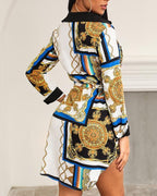 printed long-sleeved casual fashion shirt dress