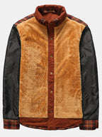 mens plaid patchwork 100 % cotton fleece lined thick lapel reversible jackets