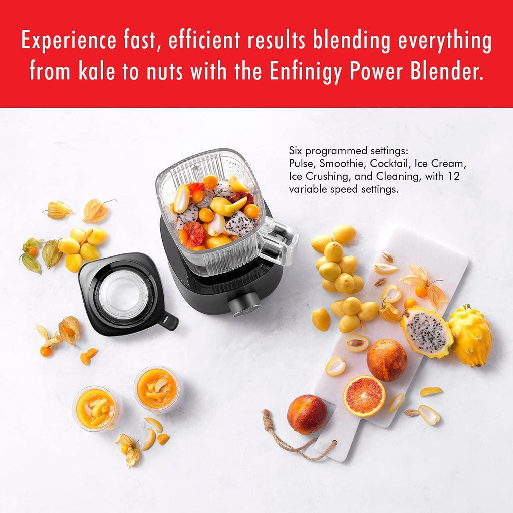 ZWILLING Enfinigy Power Blender, Piranha Teeth Winglet Blade for Ultimate Blending, 6 programs for Ice cream, Smoothies and more, 64oz pitcher, 12 speed, Black