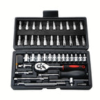 46pcs Car Repair Tool Kit: Ratchet Torque Wrench, Spanner, Screwdriver, Socket Set Combo - Perfect For Bicycle &amp; Auto Repairing!