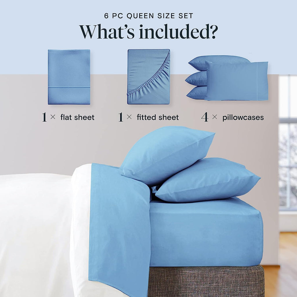 LuxClub 6 PC King Size Sheet Set Bamboo Sheets Deep Pockets 18" Eco Friendly Wrinkle Free Cooling Sheets Machine Washable Hotel Bedding Silky Soft - Denim King