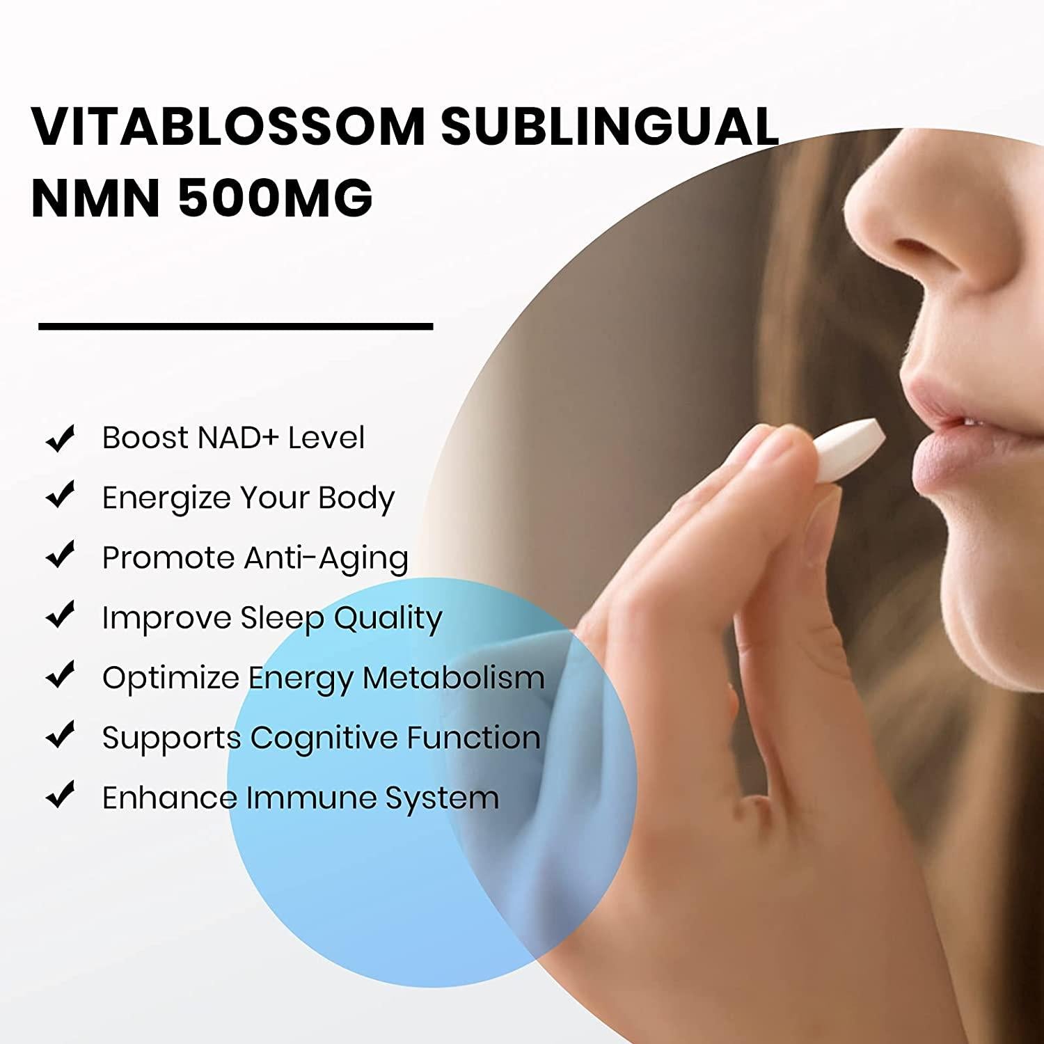 Vitablossom Sublingual NMN 500mg x 1200 Tablets-Fast-Acting NMN Supplement Lozenges (Nicotinamide Mononucleotide) -Increase NAD+ & Anti-Aging, Energy Supplement, Cellular Repair & Healthy Supplement