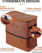 HOTOR Car Trash Can, 3-Gallon Ultra-Large Car Garbage Can, 100% Leakproof &amp; Waterproof Trash Can for Car, Multipurpose Car Trash Bin with Adjustable Straps, Magnetic Buckles, Mesh Pockets (Brown)
