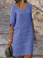 Fashion Solid Color V-neck Dress