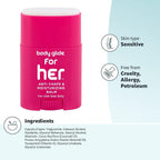Body Glide For Her Anti Chafe Balm: anti chafing stick with added emollients. Prevent rubbing leading to chafing, raw skin, and irritation. Use for arm, chest, bra, butt, groin, &amp; thigh chafing: 0.8oz