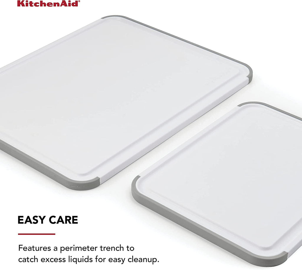 KitchenAid Classic Nonslip 2 Piece Plastic Cutting Board, Set of 2, White