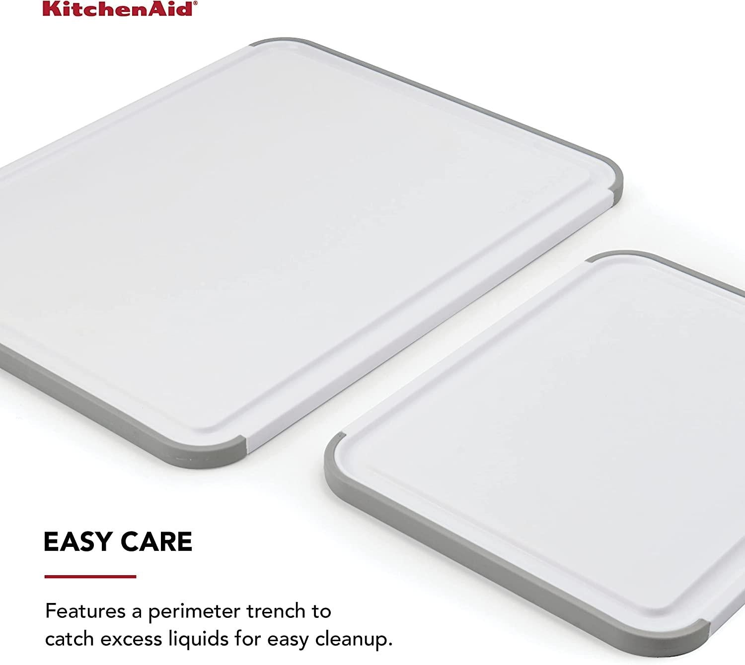 KitchenAid Classic Nonslip 2 Piece Plastic Cutting Board, Set of 2, White