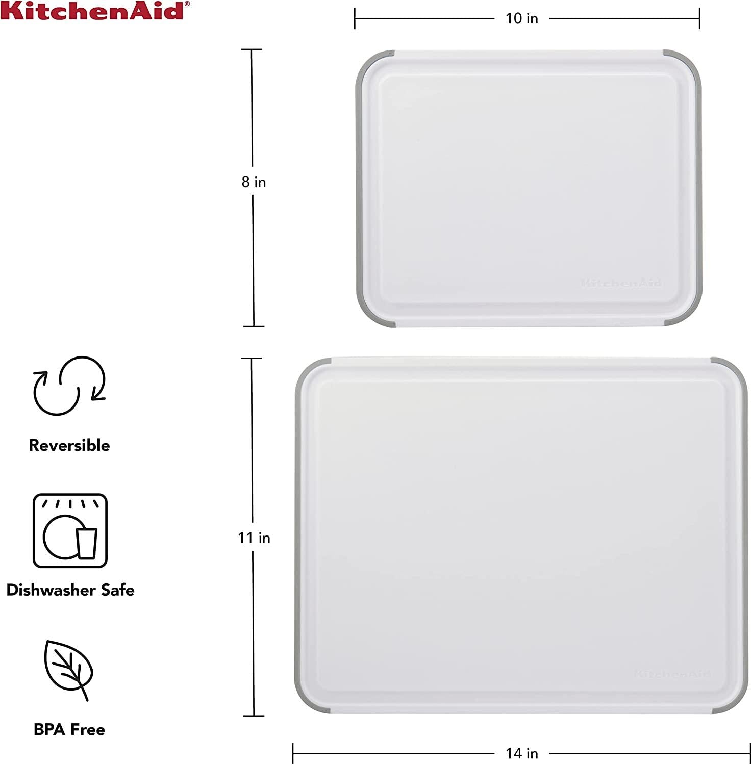 KitchenAid Classic Nonslip 2 Piece Plastic Cutting Board, Set of 2, White