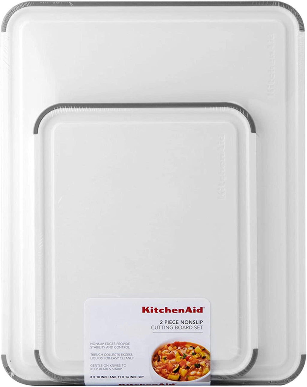 KitchenAid Classic Nonslip 2 Piece Plastic Cutting Board, Set of 2, White