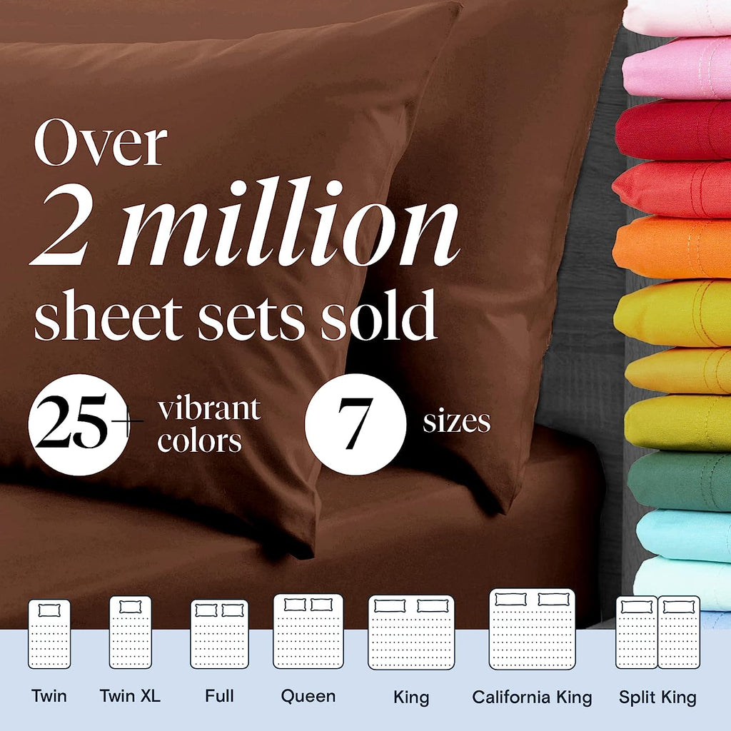 LuxClub 6 PC Queen Sheet Set Bamboo Sheets Deep Pockets 18" Eco Friendly Wrinkle Free Cooling Sheets Machine Washable Hotel Bedding Silky Soft - Brown Queen