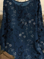 Round Neck Floral Print Long-sleeved Blouse