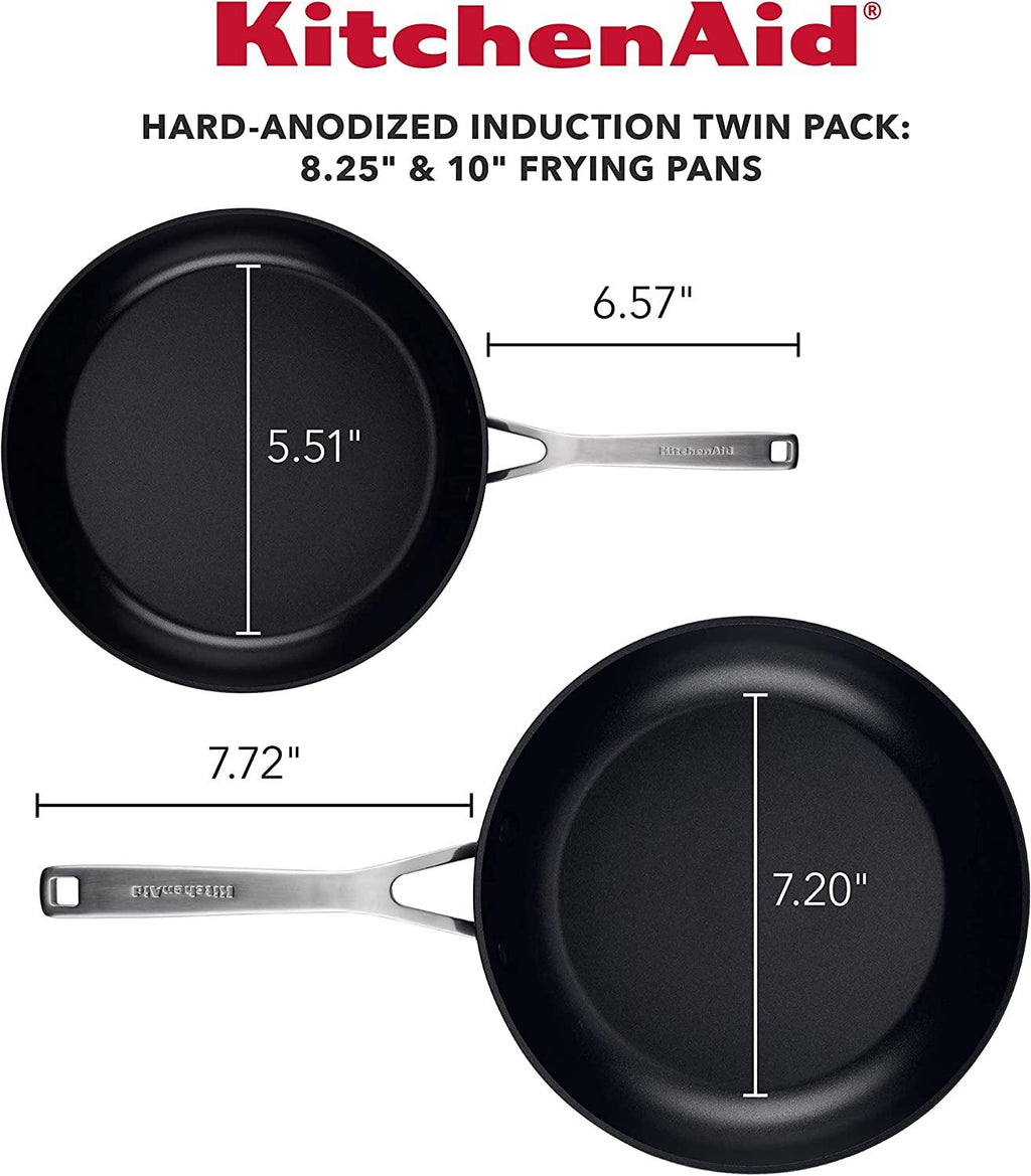 KitchenAid Hard Anodized Induction Nonstick Frying Pan Set/Skillets, 8.25 Inch and 10 Inch, Matte Black