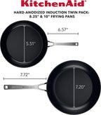 KitchenAid Hard Anodized Induction Nonstick Frying Pan Set/Skillets, 8.25 Inch and 10 Inch, Matte Black