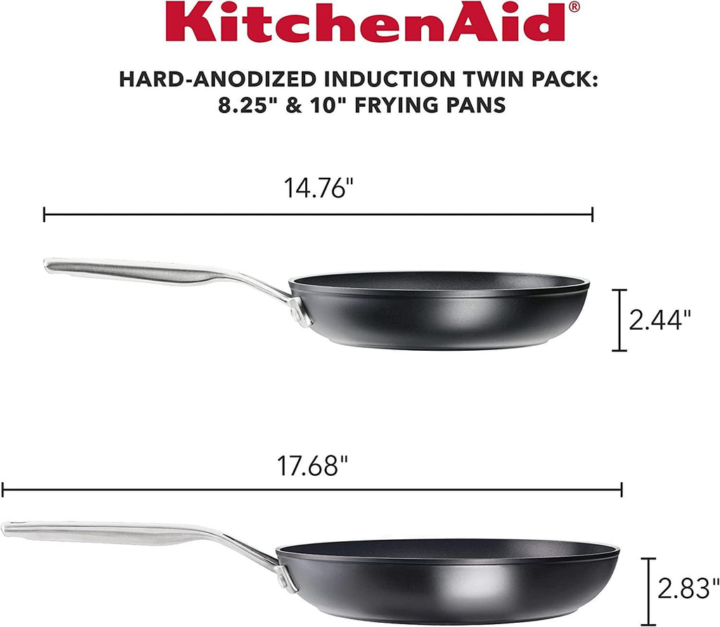 KitchenAid Hard Anodized Induction Nonstick Frying Pan Set/Skillets, 8.25 Inch and 10 Inch, Matte Black